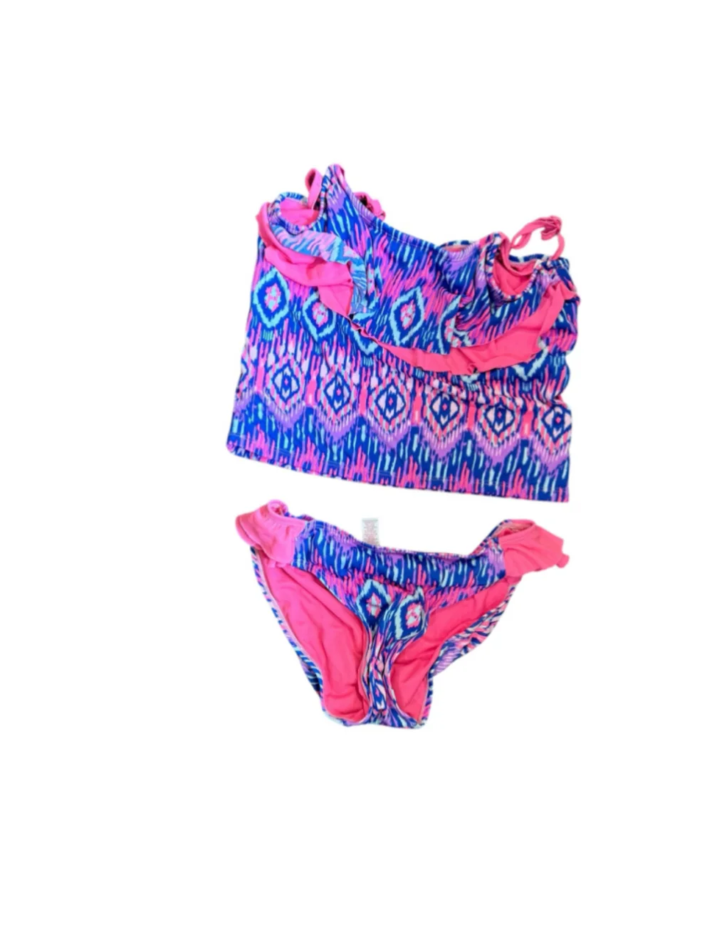 Girls Justice Bikini Swimsuit Size 14 Blue and Pink Patterned